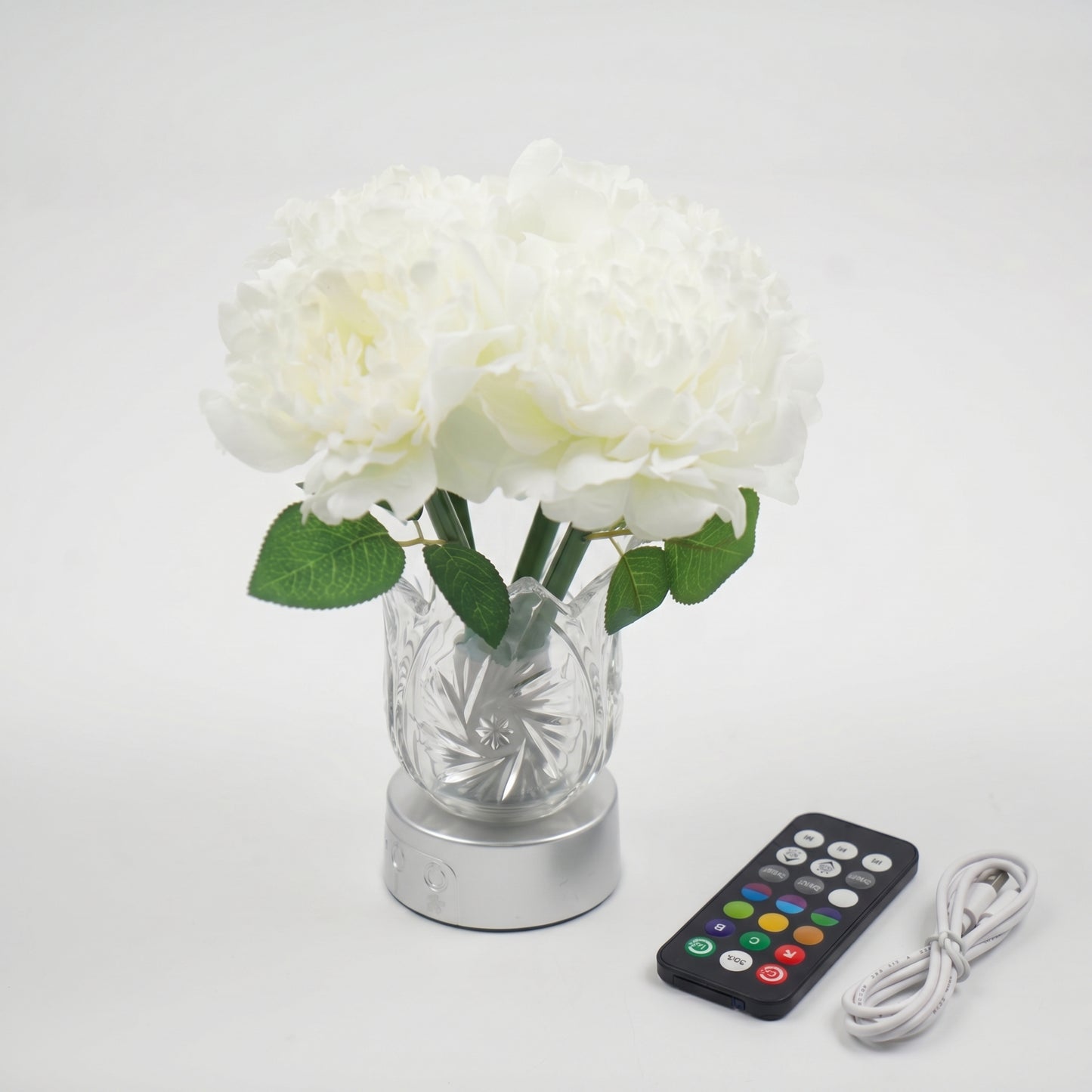 JackonLux Rechargeable RGB Artificial Peony Flower Light - 13 Colors, Remote Control & Touch Sensor, 1200mAh Battery for Home Decor