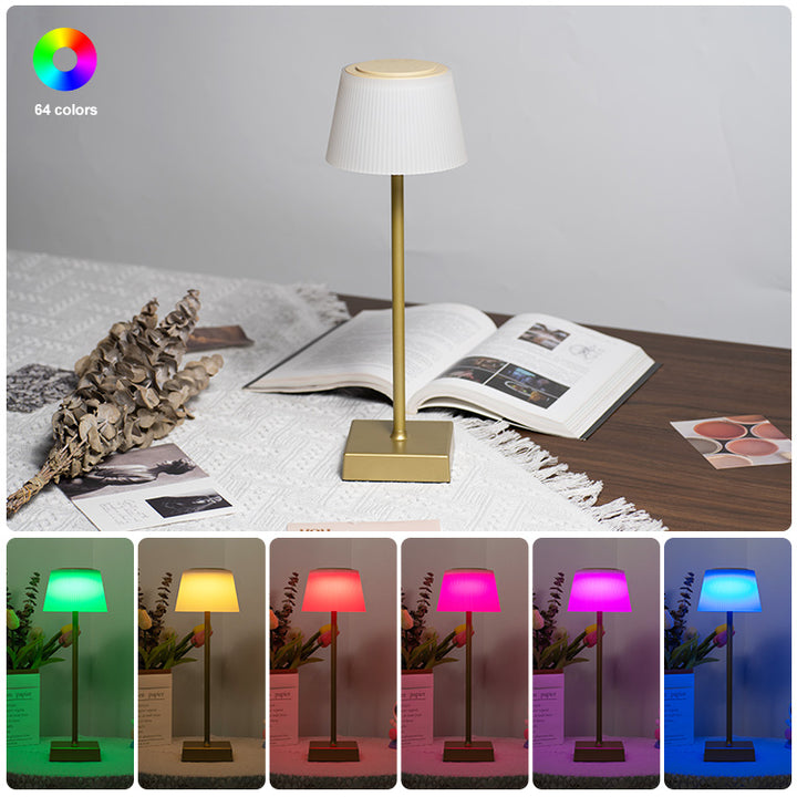 Lámpara de mesa recargable RGB impermeable JackonLux: luz ambiental táctil de 64 colores, suave brillo que cuida la vista para el dormitorio y las noches al aire libre.