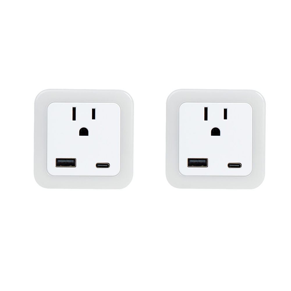 Luz nocturna inteligente de anochecer a amanecer con modo de emergencia: LED enchufable, brillo suave de 50 lúmenes, carga USB y tipo C, batería de respaldo para dormitorios y pasillos.