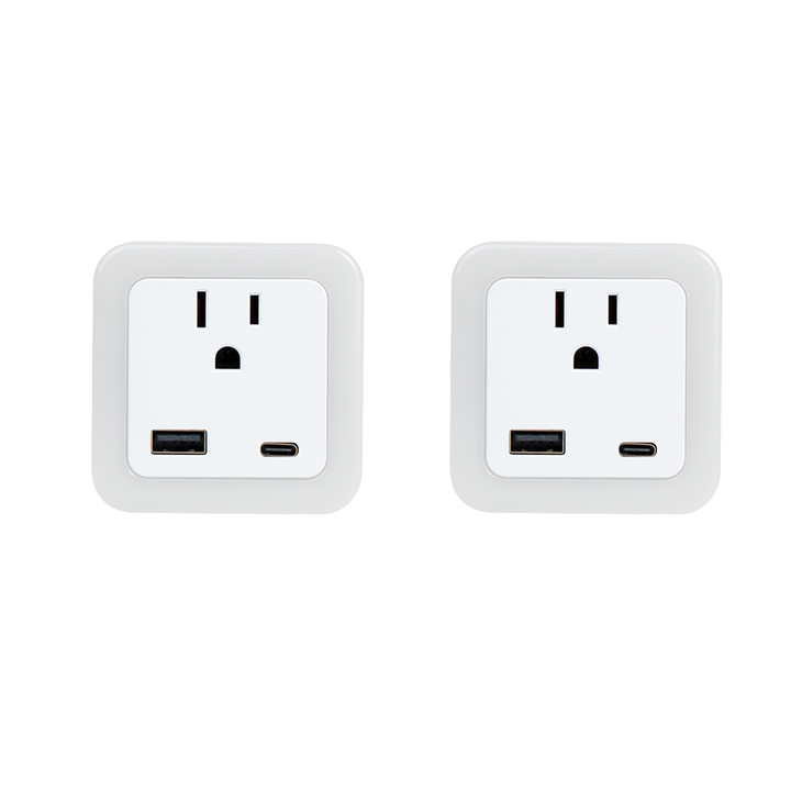 Luz nocturna inteligente de anochecer a amanecer con modo de emergencia: LED enchufable, brillo suave de 50 lúmenes, carga USB y tipo C, batería de respaldo para dormitorios y pasillos.