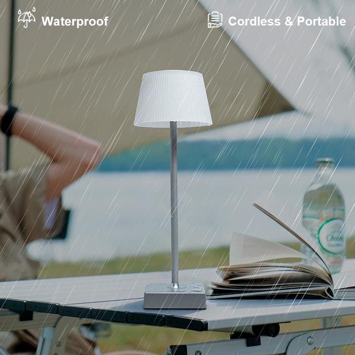 Lámpara de mesa recargable RGB impermeable JackonLux: luz ambiental táctil de 64 colores, suave brillo que cuida la vista para el dormitorio y las noches al aire libre.