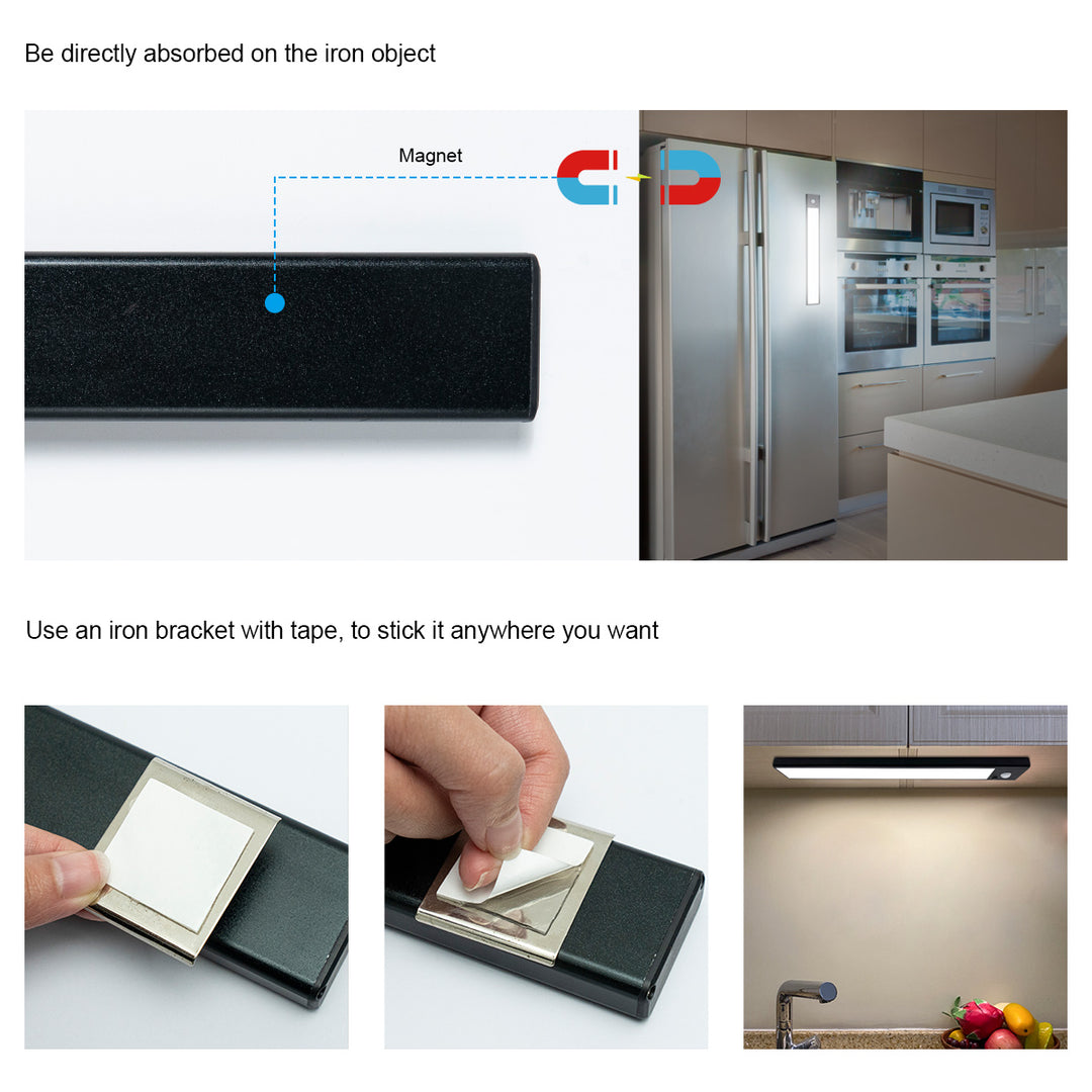 (4Pack) Ultra-Slim Rechargeable Motion Sensor Cabinet Light – No Drilling, 3 Adjustable Modes, Modern Aluminum Design for Smart Homes