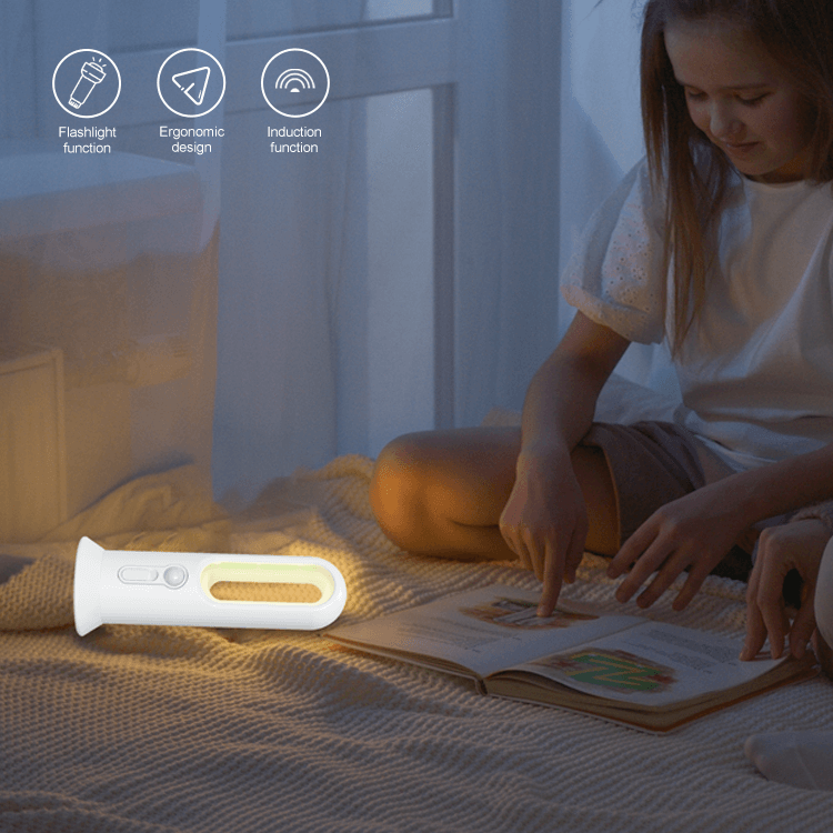 Lámpara LED recargable multimodo JackonLux: lámpara nocturna con sensor de movimiento, apagado automático a los 30 segundos, linterna con botón lateral, compacta y portátil.