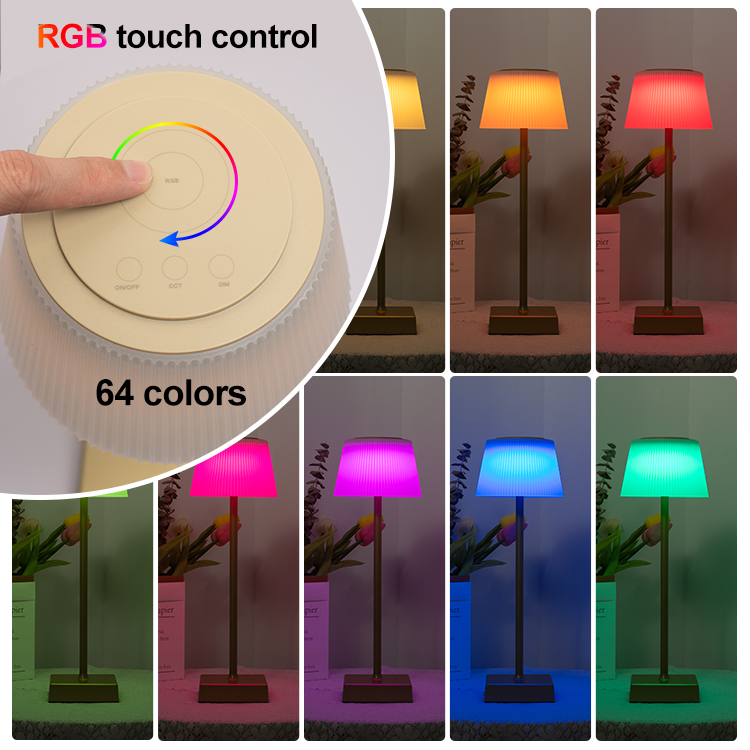 Lámpara de mesa recargable RGB impermeable JackonLux: luz ambiental táctil de 64 colores, suave brillo que cuida la vista para el dormitorio y las noches al aire libre.