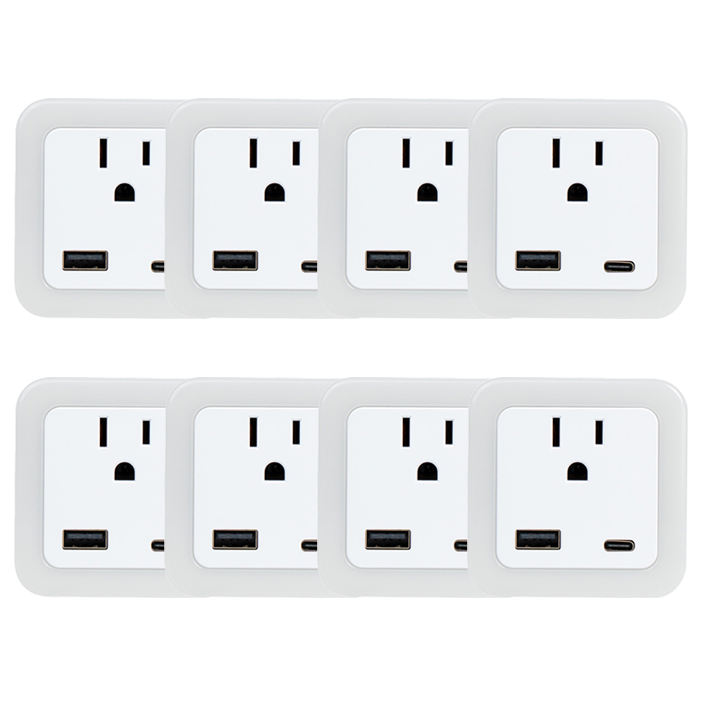 Luz nocturna inteligente de anochecer a amanecer con modo de emergencia: LED enchufable, brillo suave de 50 lúmenes, carga USB y tipo C, batería de respaldo para dormitorios y pasillos.