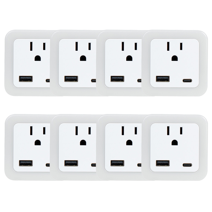 Luz nocturna inteligente de anochecer a amanecer con modo de emergencia: LED enchufable, brillo suave de 50 lúmenes, carga USB y tipo C, batería de respaldo para dormitorios y pasillos.