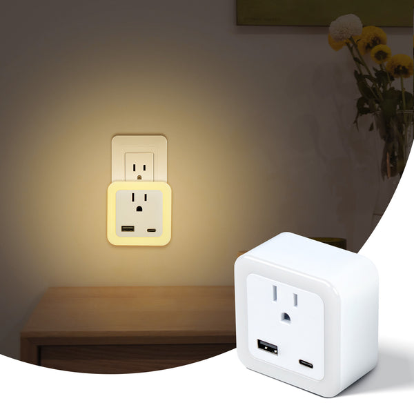 JackonLux Smart Battery Backup Wall Tap - Emergency LED Night Light with USB-A & Type-C Charging Ports