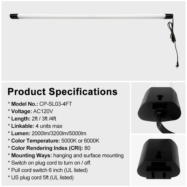 4ft LED Shop Light | 4500lm, 5000K, Linkable up to 4 Units | JackonLux