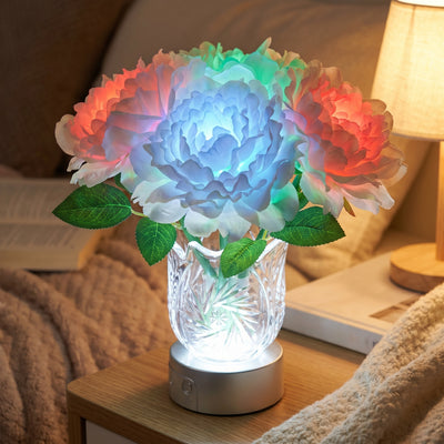 JackonLux Rechargeable RGB Artificial Peony Flower Light - 13 Colors, Remote Control & Touch Sensor, 1200mAh Battery for Home Decor