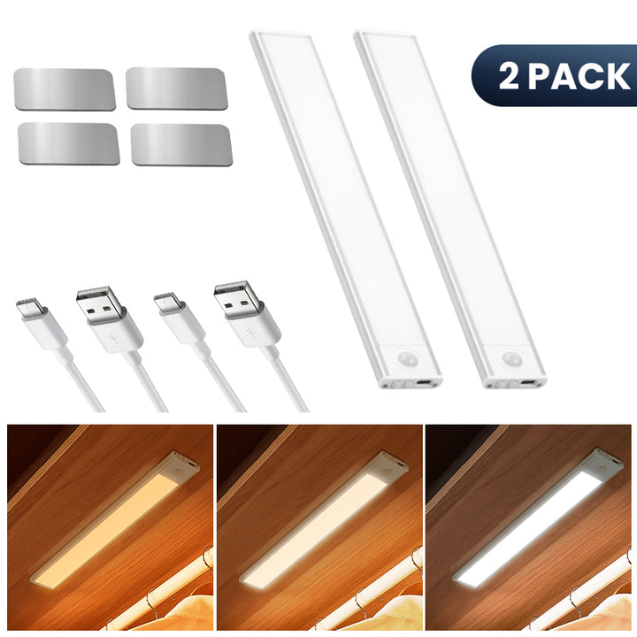 🥉(2PK)Motion Sensor Under Cabinet Light🥉, 1500mAh Rechargeable Magnetic LED, Dimmable Lighting for Kitchen, Closet, Pantry, Bathroom, Stairs, Hallway