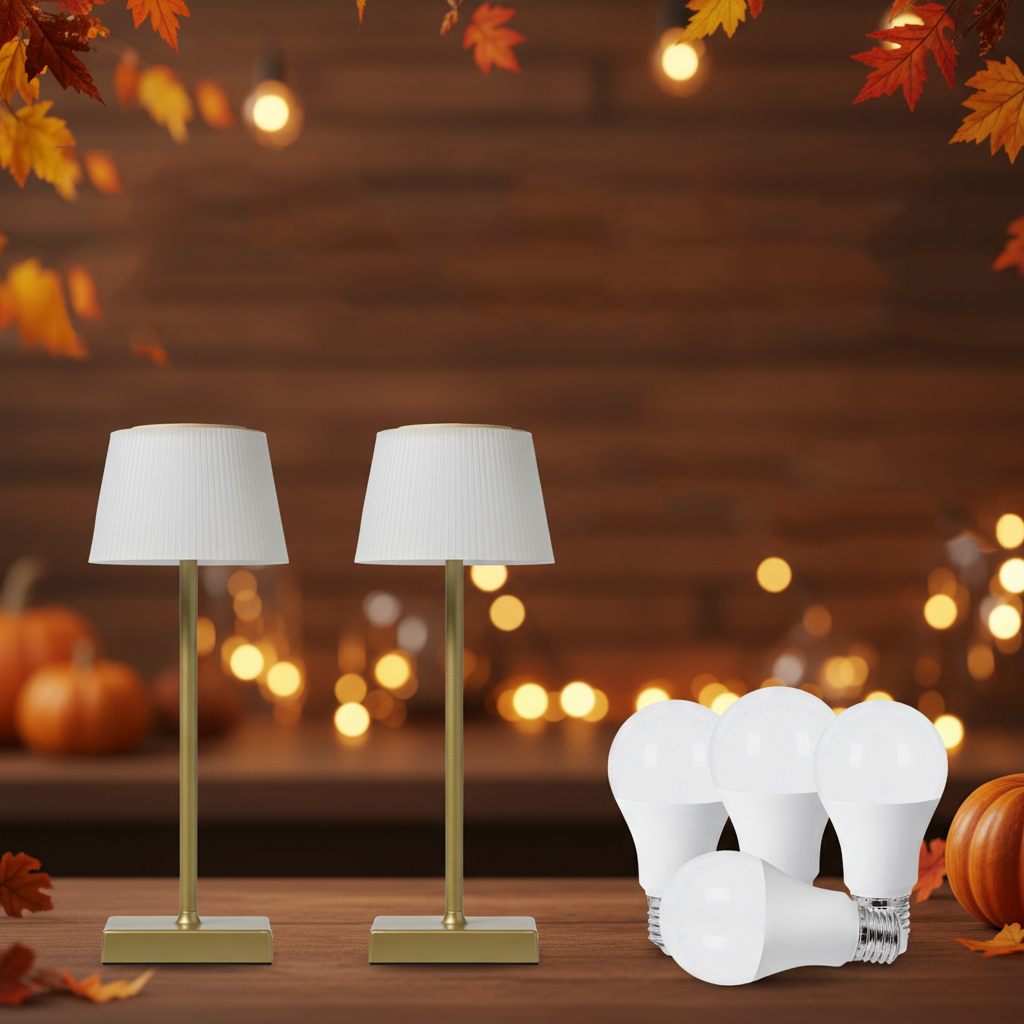 2×Rechargeable RGB Waterproof Table Lamp & (4-Pack) Dusk to Dawn Sensor LED Bulb