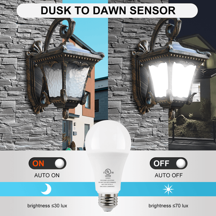 Dusk to Dawn Sensor Light Bulb | Auto On/Off, E26 Base | JackonLux