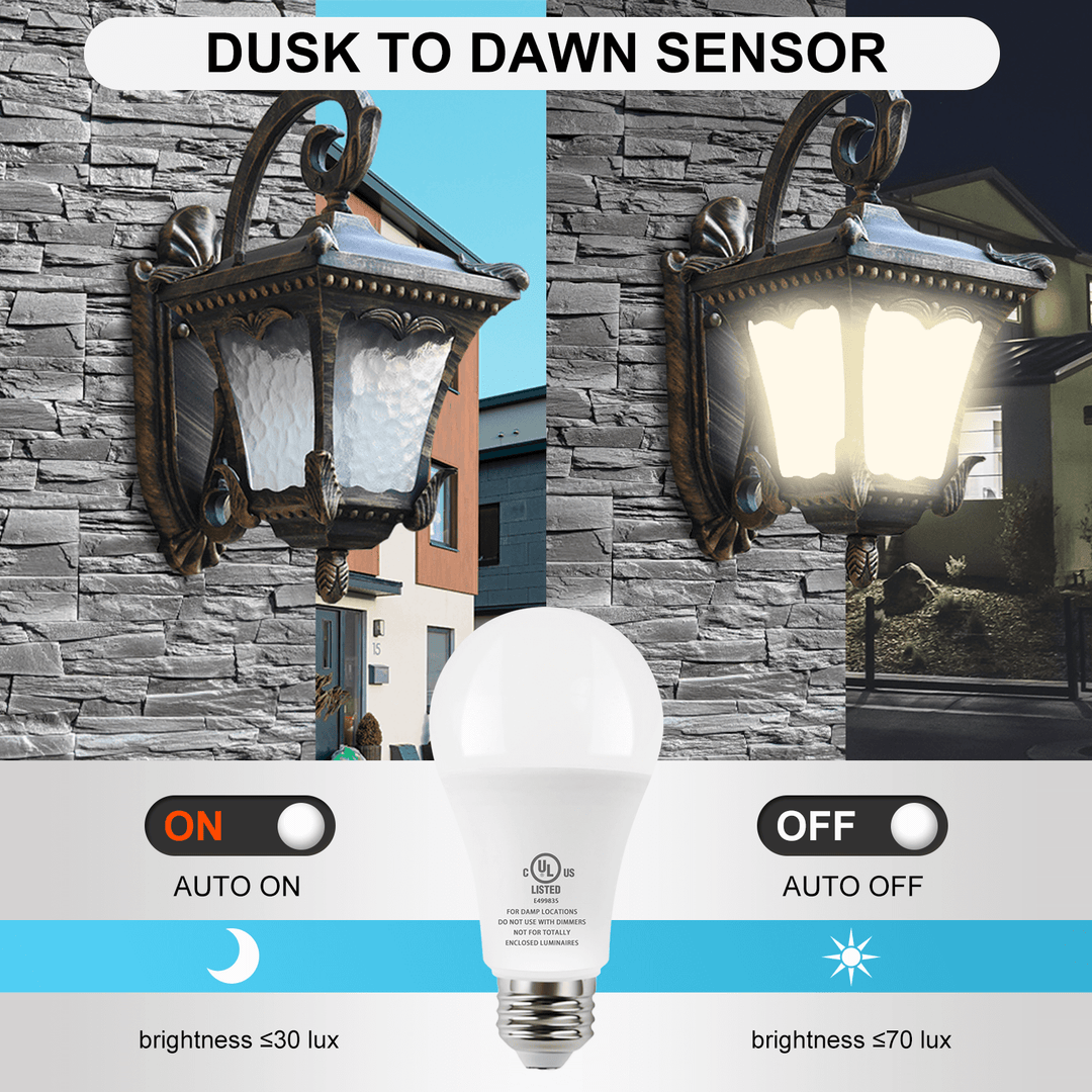 Dusk to Dawn Sensor Light Bulb | Auto On/Off, E26 Base | JackonLux