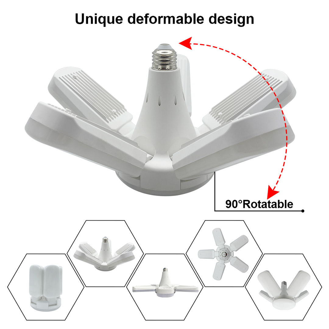 60W LED Garage Light | 6000LM, E26/E27 Base, 5000K, Adjustable 90° Arms | JackonLux