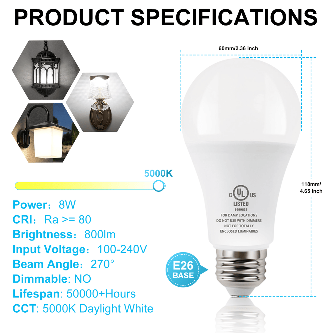 Dusk to Dawn Sensor Light Bulb | Auto On/Off, E26 Base | JackonLux