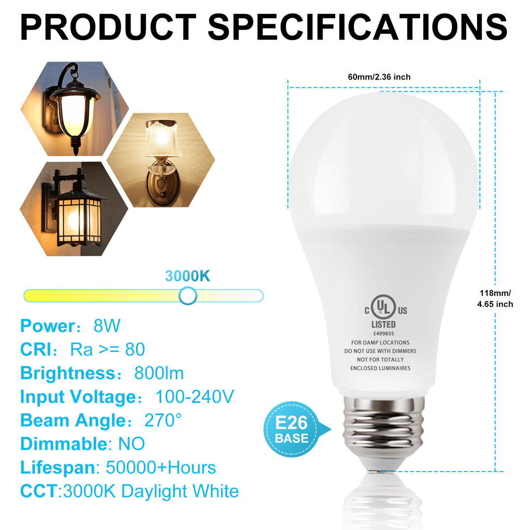 Dusk to Dawn Sensor Light Bulb | Auto On/Off, E26 Base | JackonLux