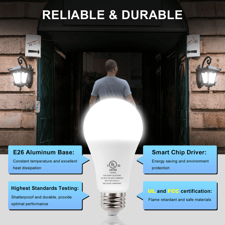 Dusk to Dawn Sensor Light Bulb | Auto On/Off, E26 Base | JackonLux