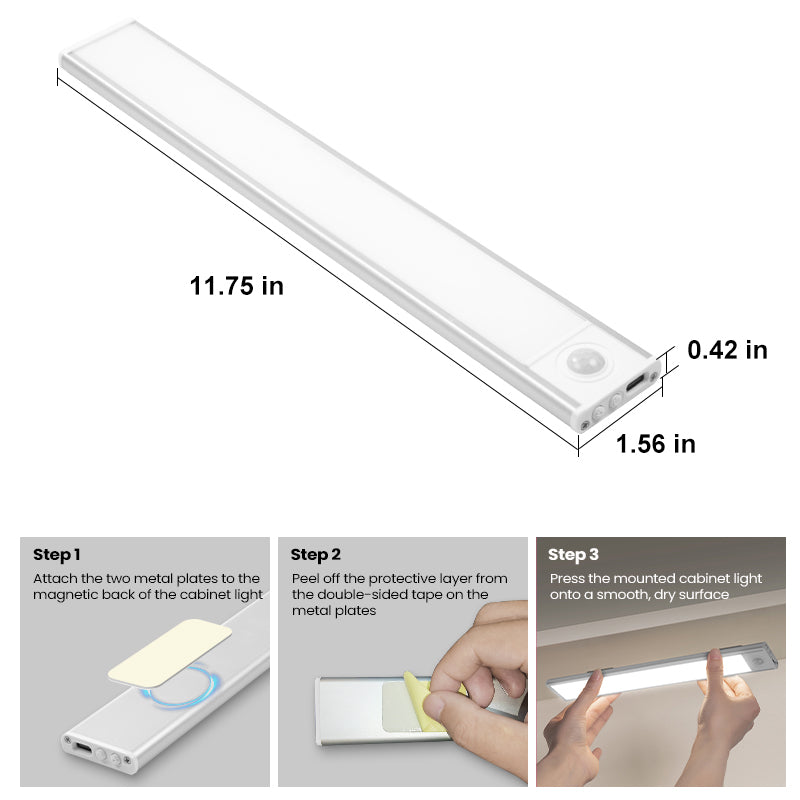 🥉(2PK)Motion Sensor Under Cabinet Light🥉, 1500mAh Rechargeable Magnetic LED, Dimmable Lighting for Kitchen, Closet, Pantry, Bathroom, Stairs, Hallway