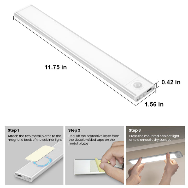 🥉(2PK)Motion Sensor Under Cabinet Light🥉, 1500mAh Rechargeable Magnetic LED, Dimmable Lighting for Kitchen, Closet, Pantry, Bathroom, Stairs, Hallway