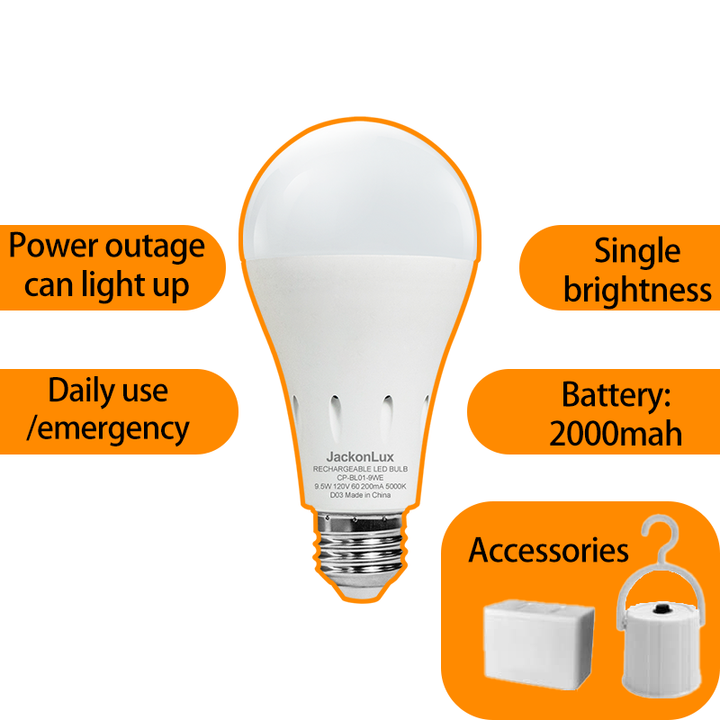 9W Portable Emergency LED Bulb | E27/E26/B22 Base | JackonLux