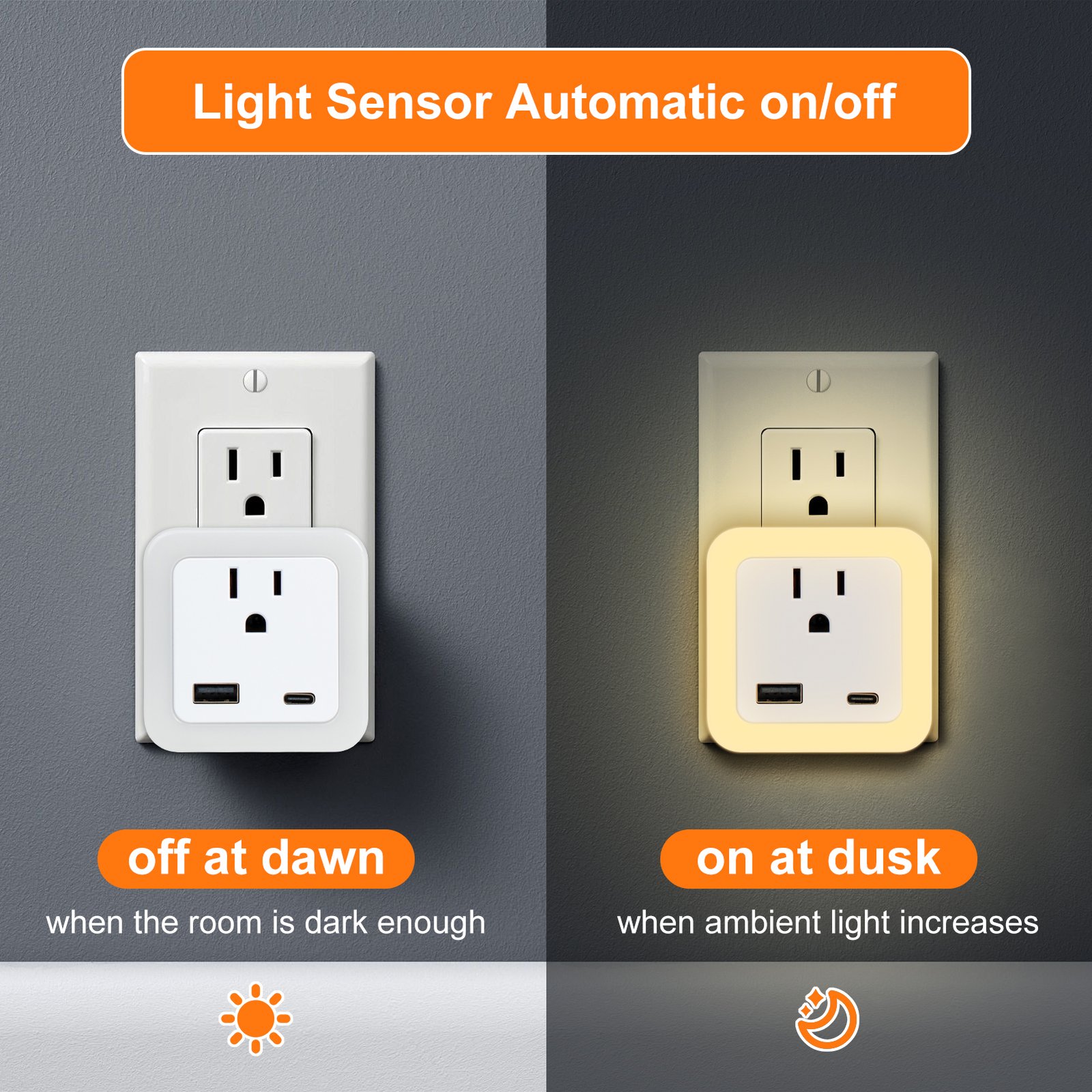 Plug-in Night Light with Outlet Extender & USB Ports - Image 3
