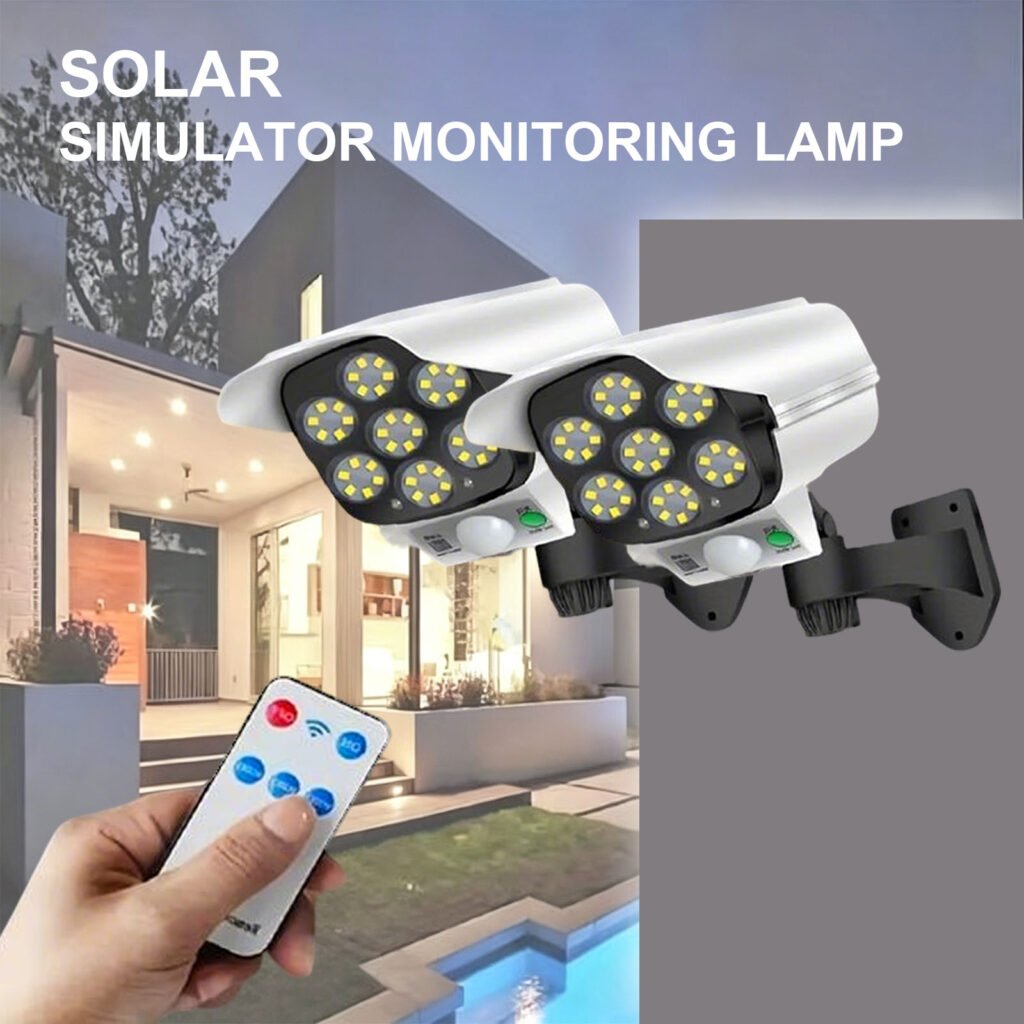 Solar Security Light Outdoor Motion Sensor - Dummy Fake Camera Design with 77 LEDs, Remote Control & Waterproof（2 Pack）
