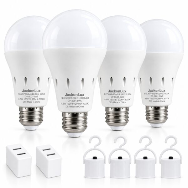 Rechargeable emergency light bulbs for power outages, 4-pack