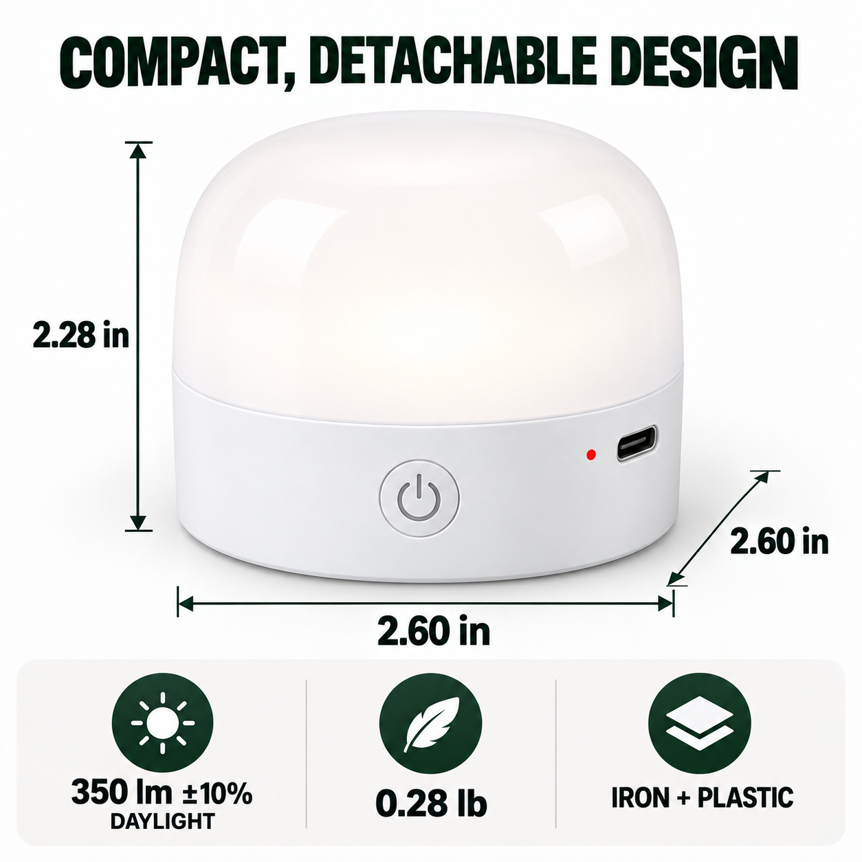 JackonLux magnetic puck light dimensions measuring 2.60 by 2.60 by 2.28 inches