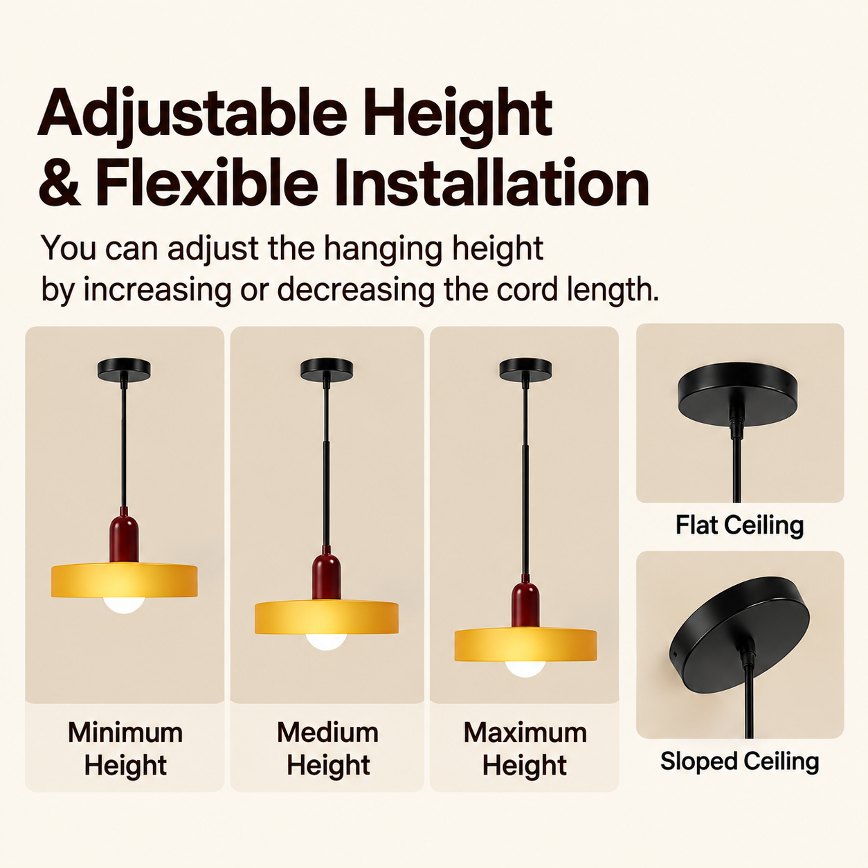 Adjustable retro pendant light for flat and sloped ceilings