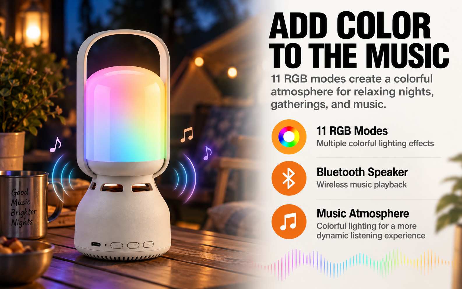 Rechargeable camping lantern combining portable light RGB color and Bluetooth music