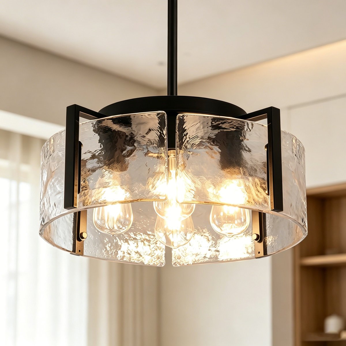 JackonLux 4-Light Drum Chandelier with Textured Water Glass product view 2