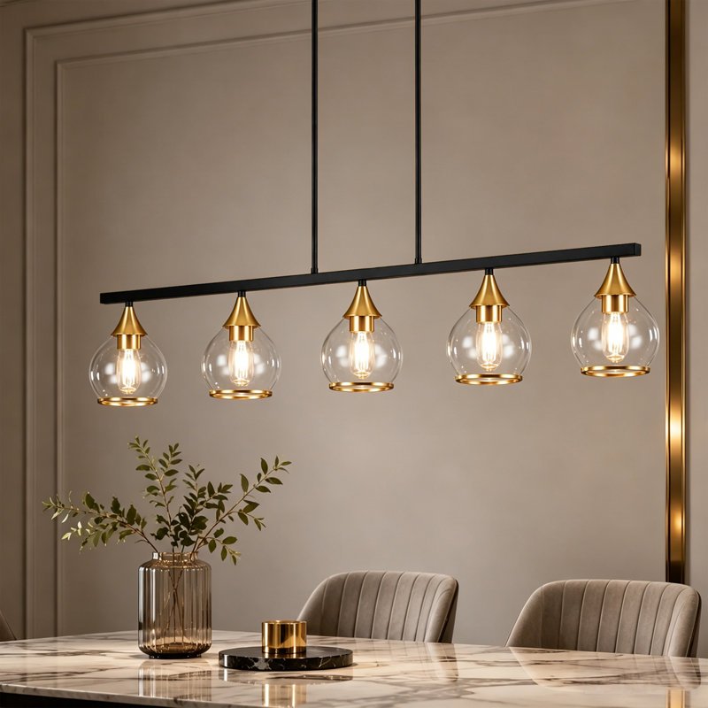 JackonLux 5-Light Linear Kitchen Island Pendant with Clear Glass product view 3