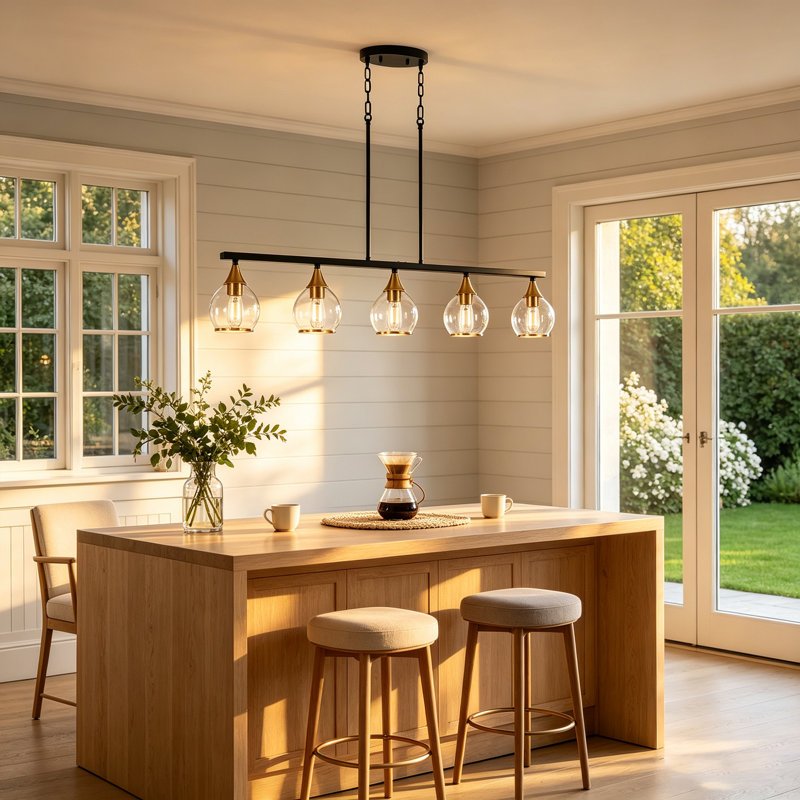 JackonLux 5-Light Linear Kitchen Island Pendant with Clear Glass product view 4