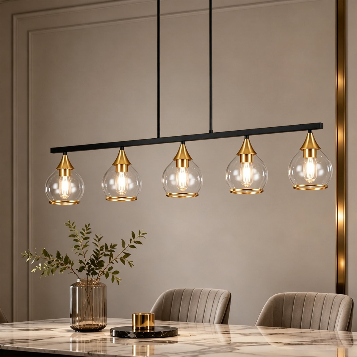 JackonLux 5-Light Linear Kitchen Island Pendant with Clear Glass product view 2
