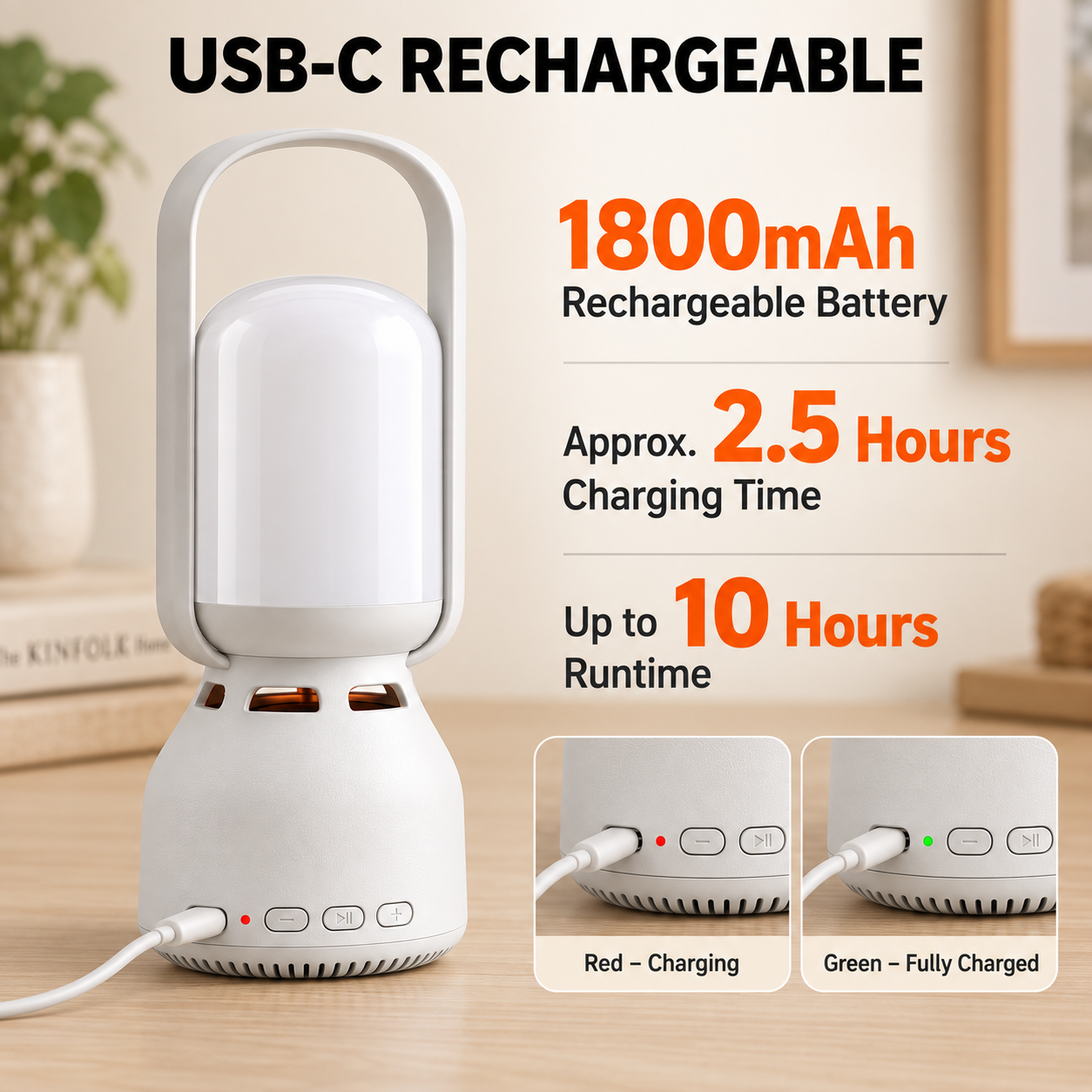 JackonLux USB-C rechargeable camping lantern with 1800mAh battery