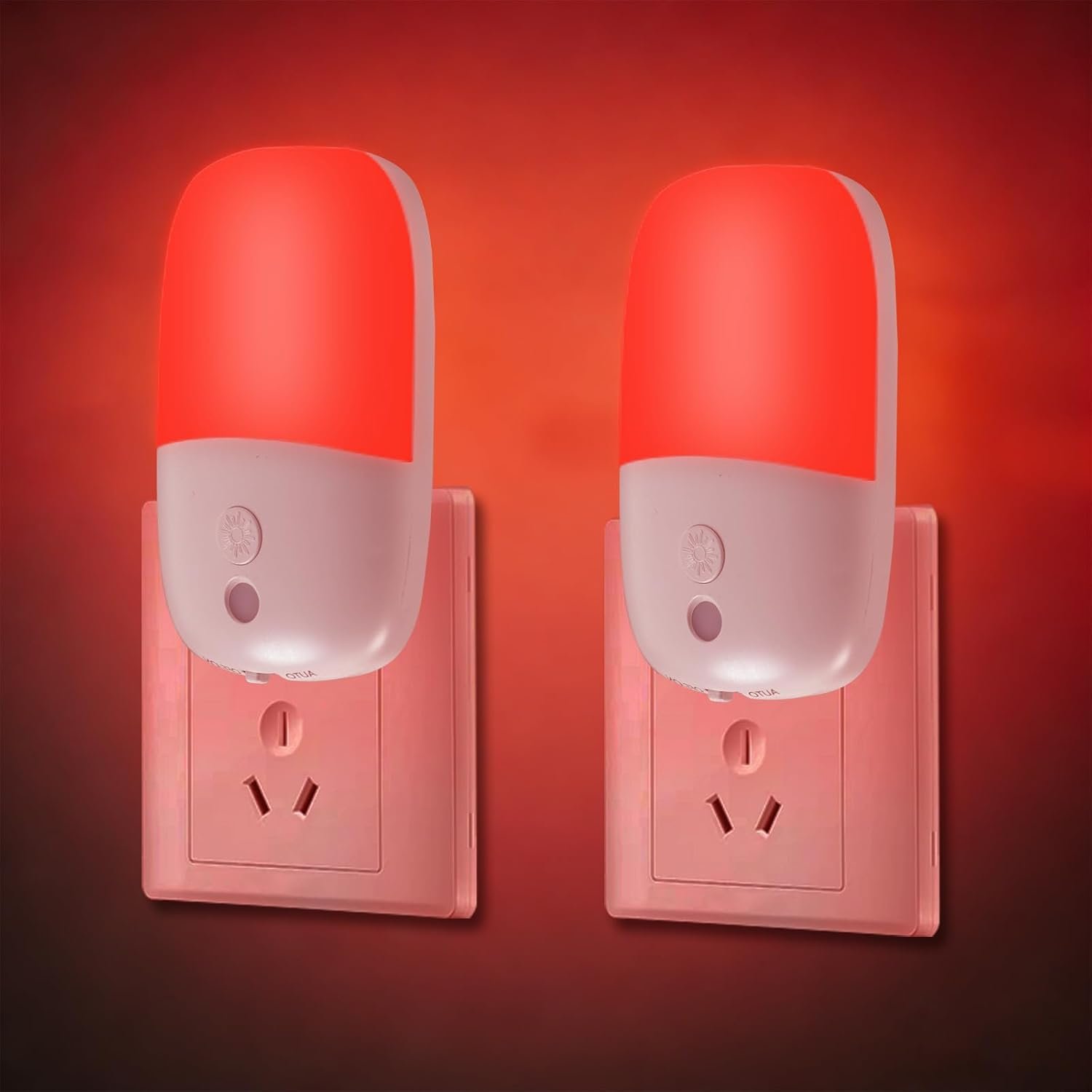 JackonLux 670nm Red Night Lights with Retractable Plug, 2 Pack