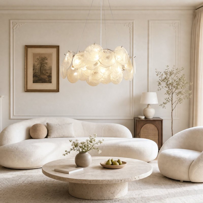 JackonLux 8-Light Cloud Glass Disc Chandelier in Polished Chrome product view 4