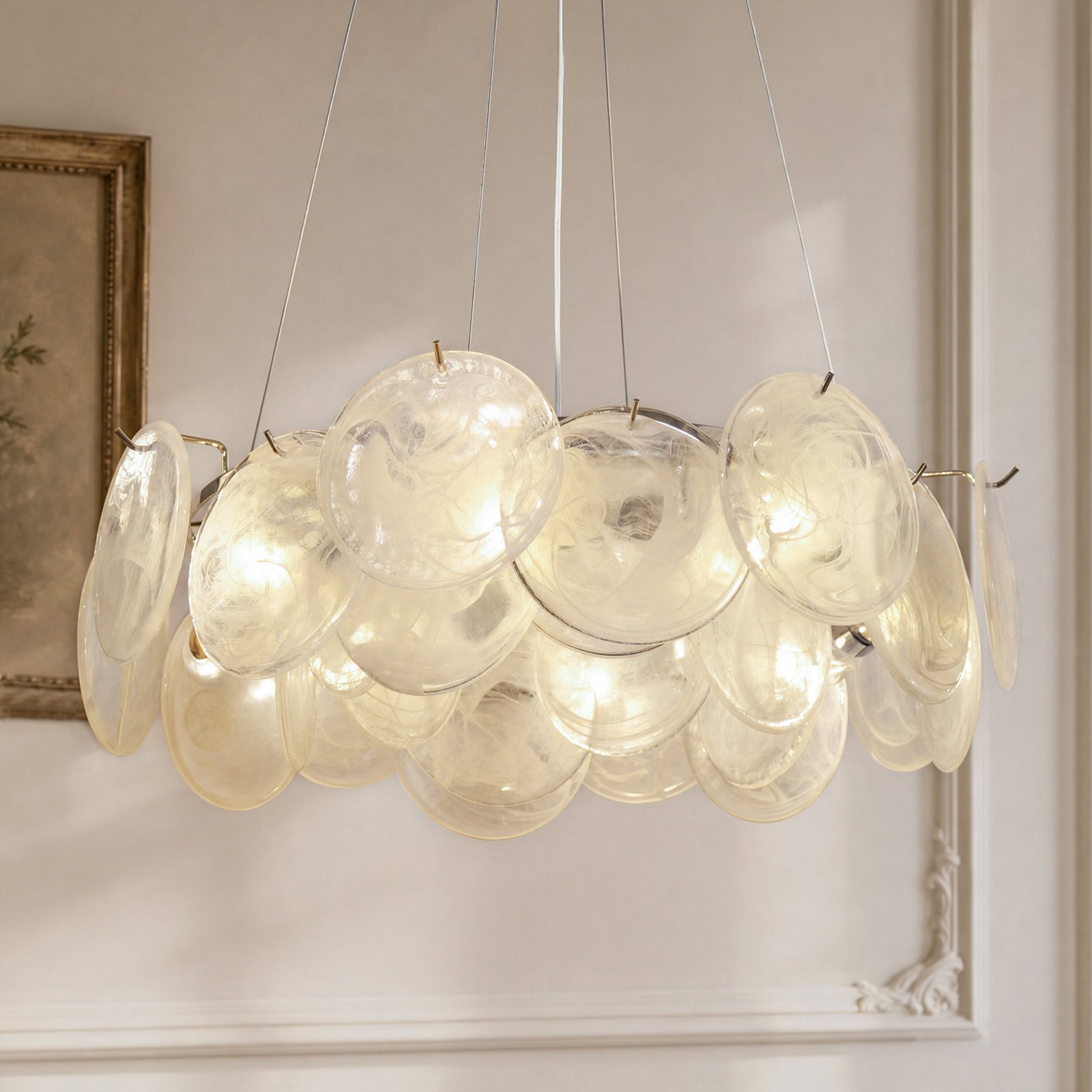 JackonLux 8-Light Cloud Glass Disc Chandelier in Polished Chrome