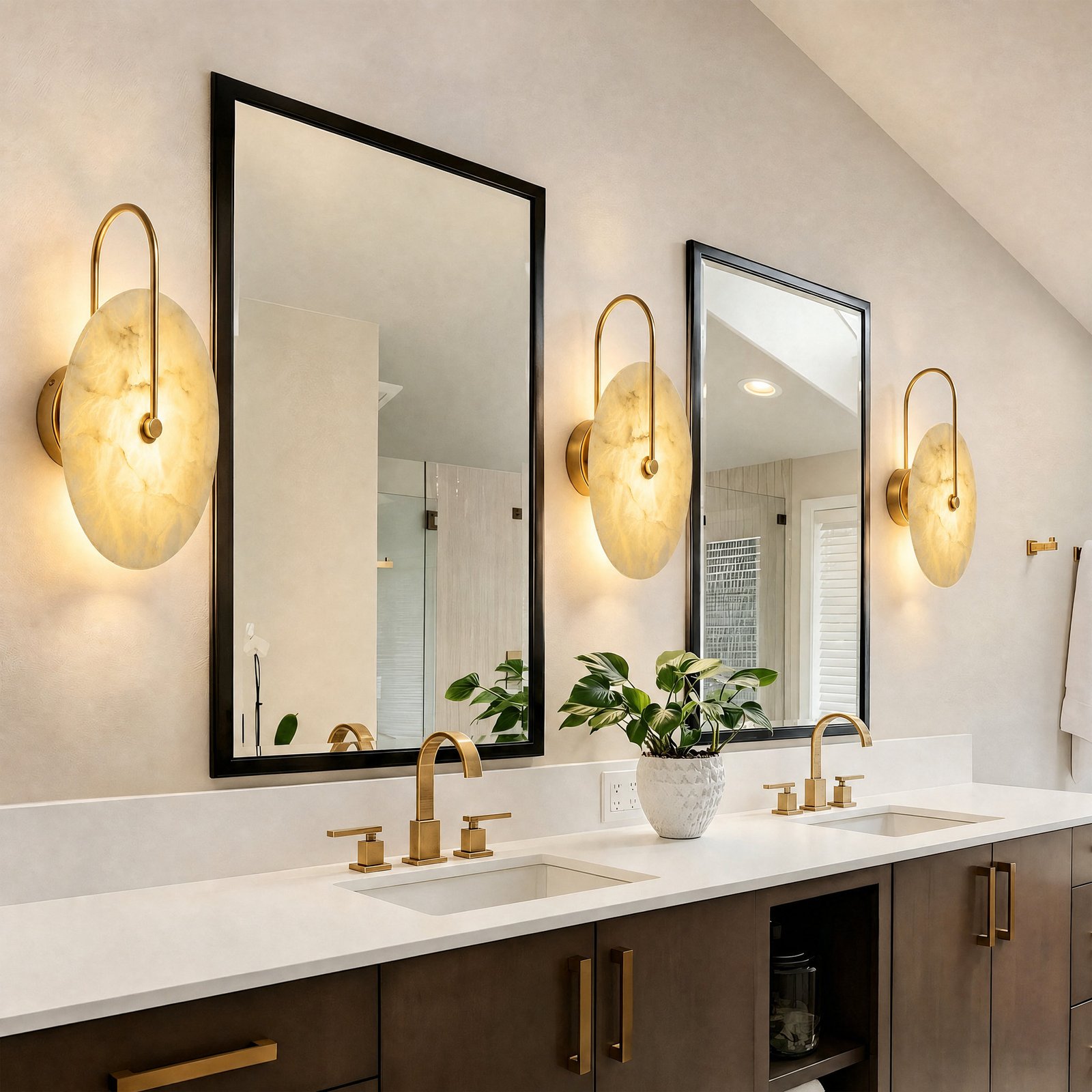 JackonLux Round Dimmable Alabaster LED Wall Sconce with Remote