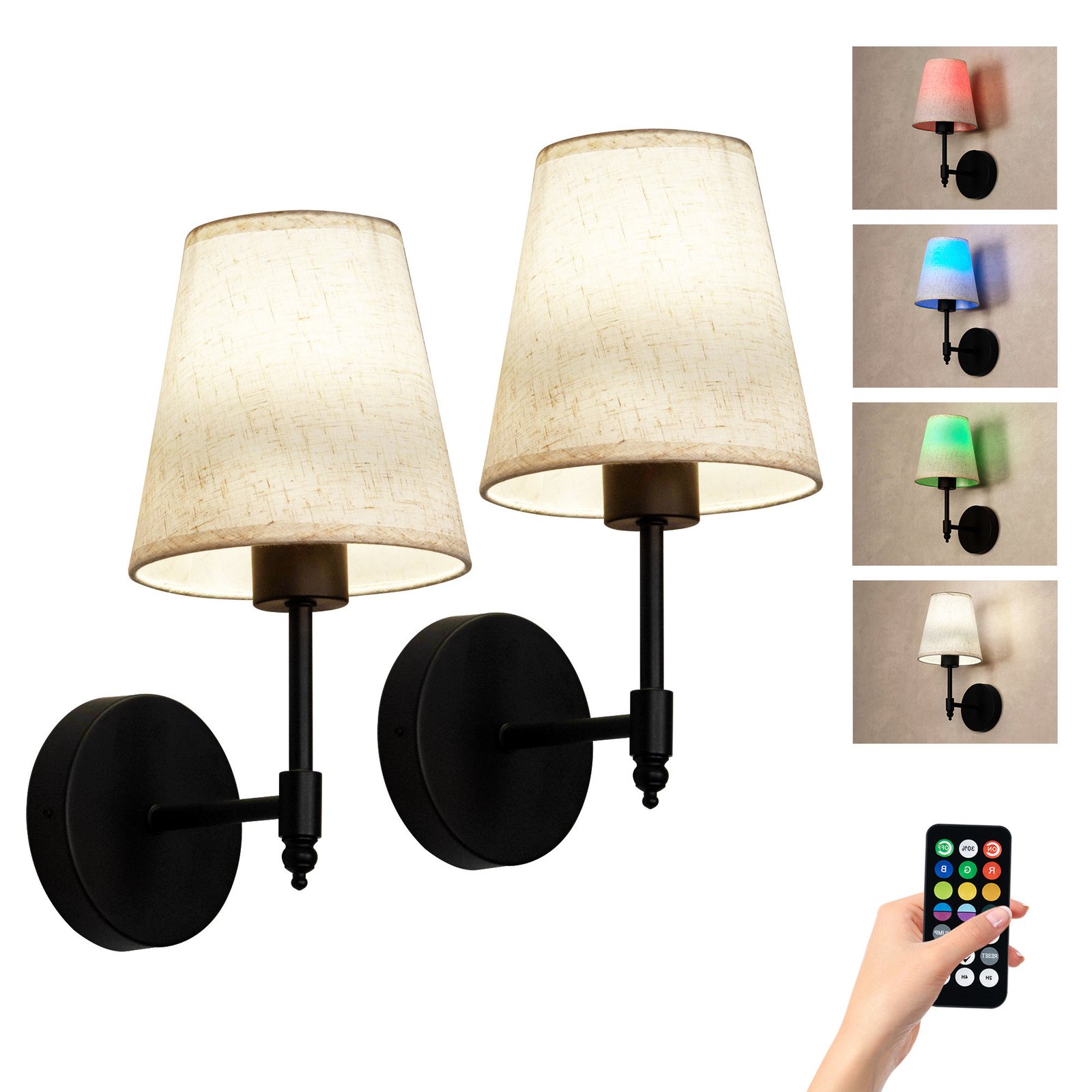 JackonLux Wireless Fabric Wall Sconces with Remote, Set of 2
