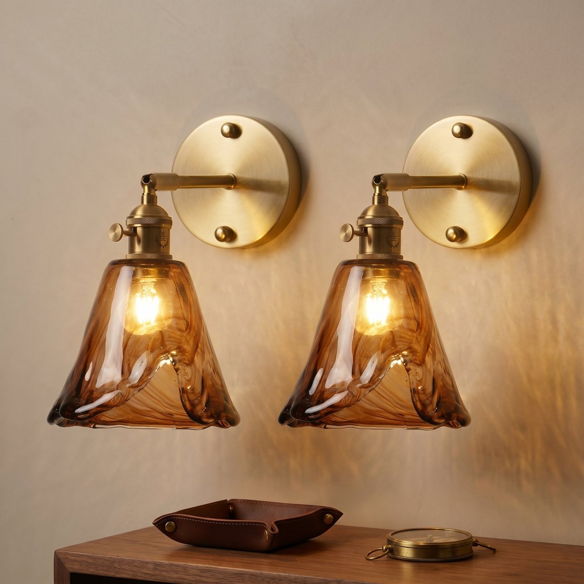 JackonLux Amber Glass Adjustable Wall Sconces, Set of 2 product view 2