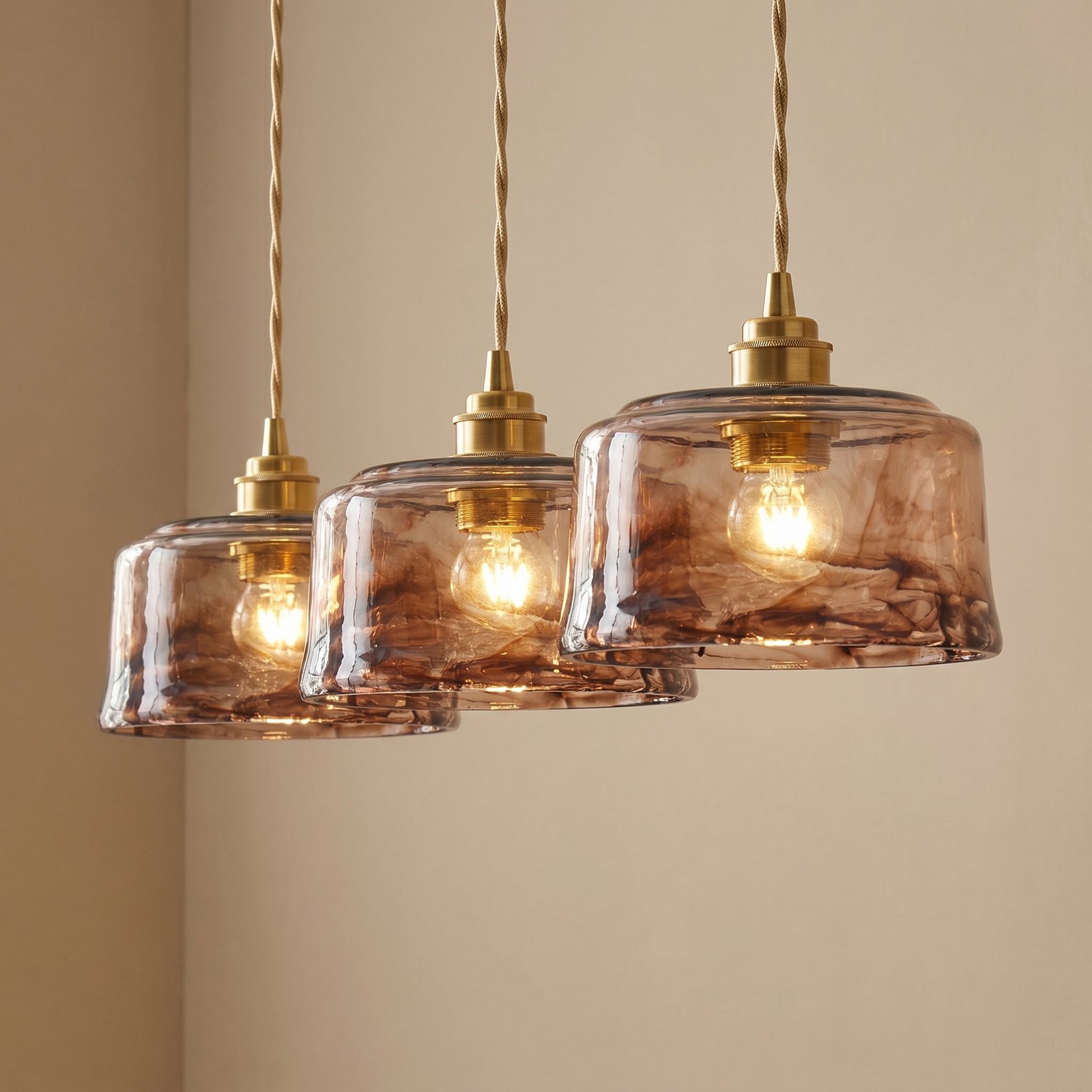 JackonLux Amber Glass 3-Light Island Pendant Set
