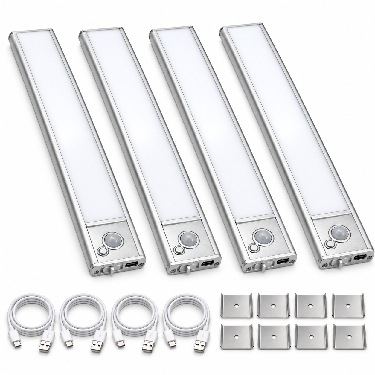 JackonLux rechargeable motion sensor under cabinet lights, 4 pack with mounting accessories