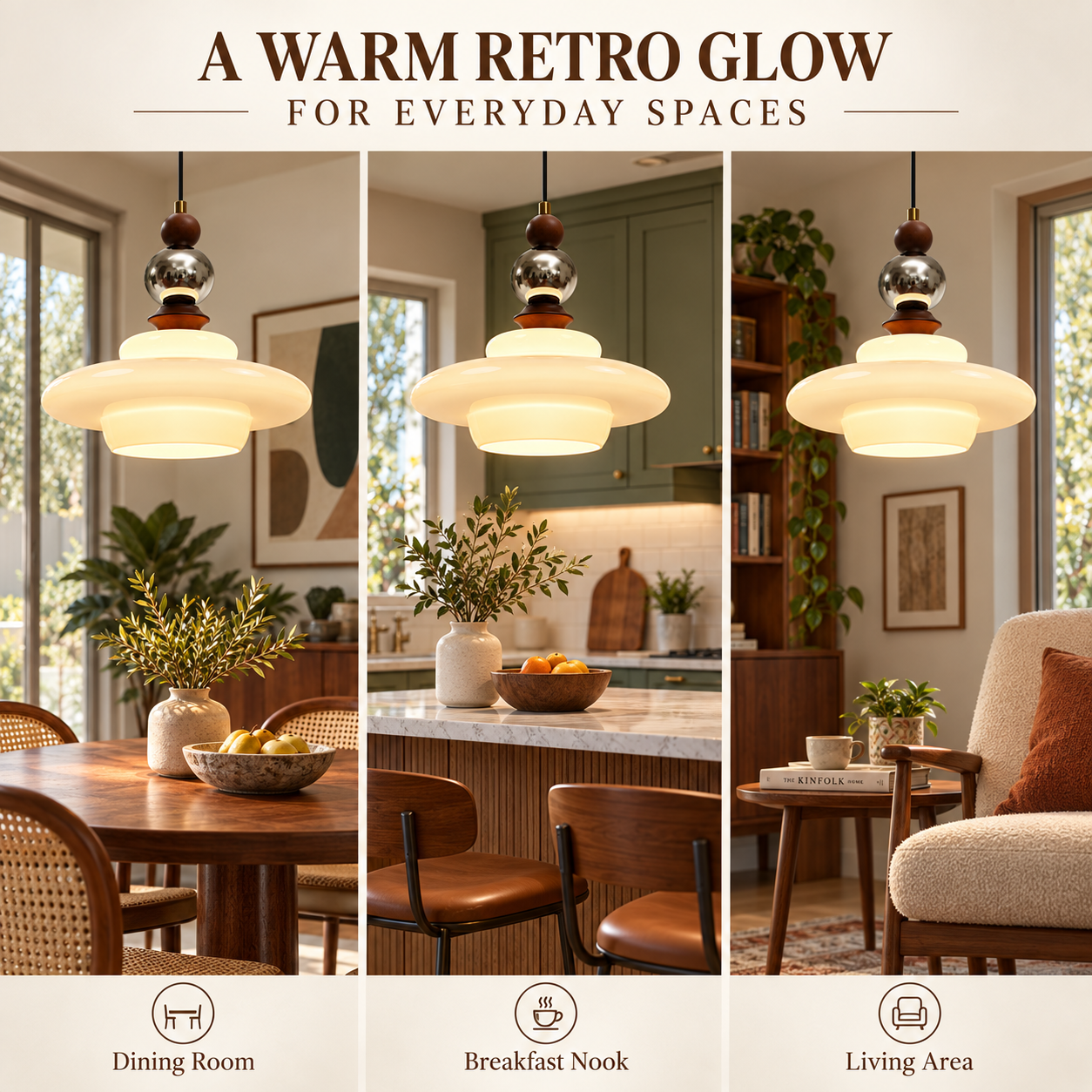 Mid century pendant light for dining room breakfast nook and living area