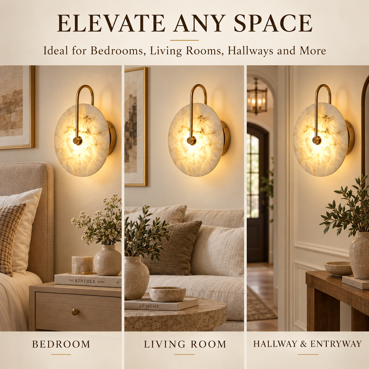 Natural alabaster wall sconce used in bedroom living room and hallway