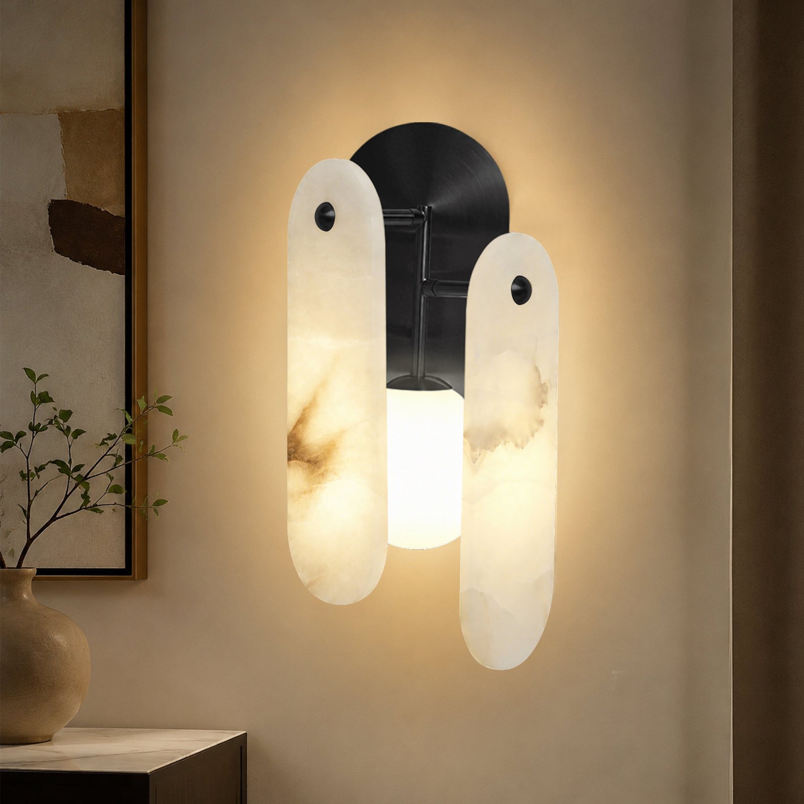 JackonLux Modern Natural Alabaster Stone Wall Sconce