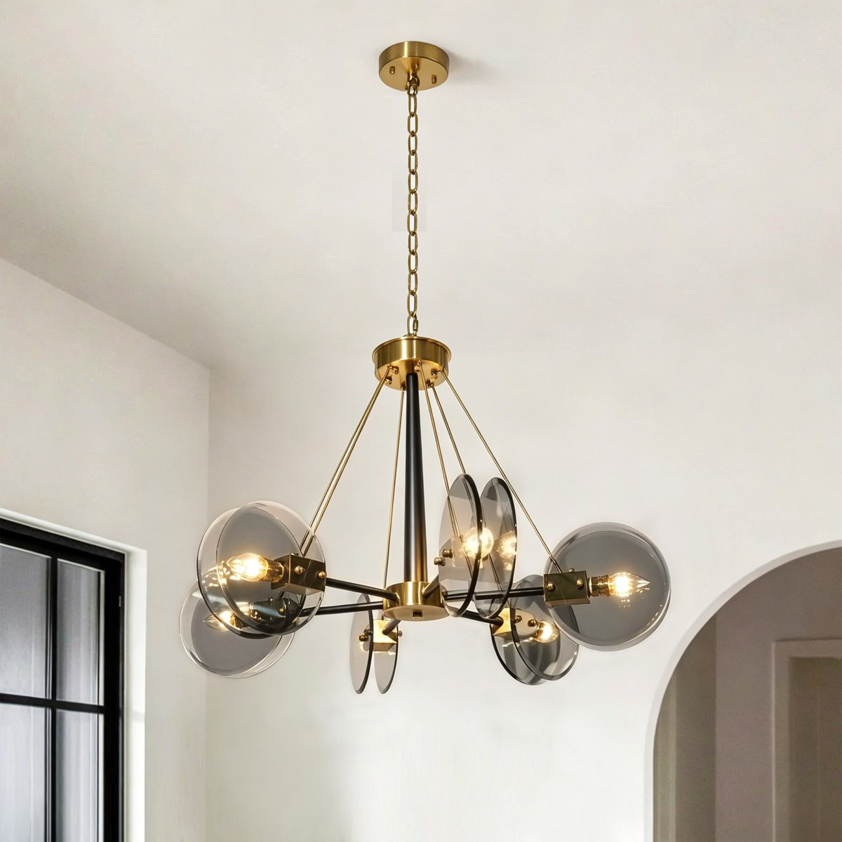 JackonLux 6-Light Smoked Glass Disc Chandelier product view 2