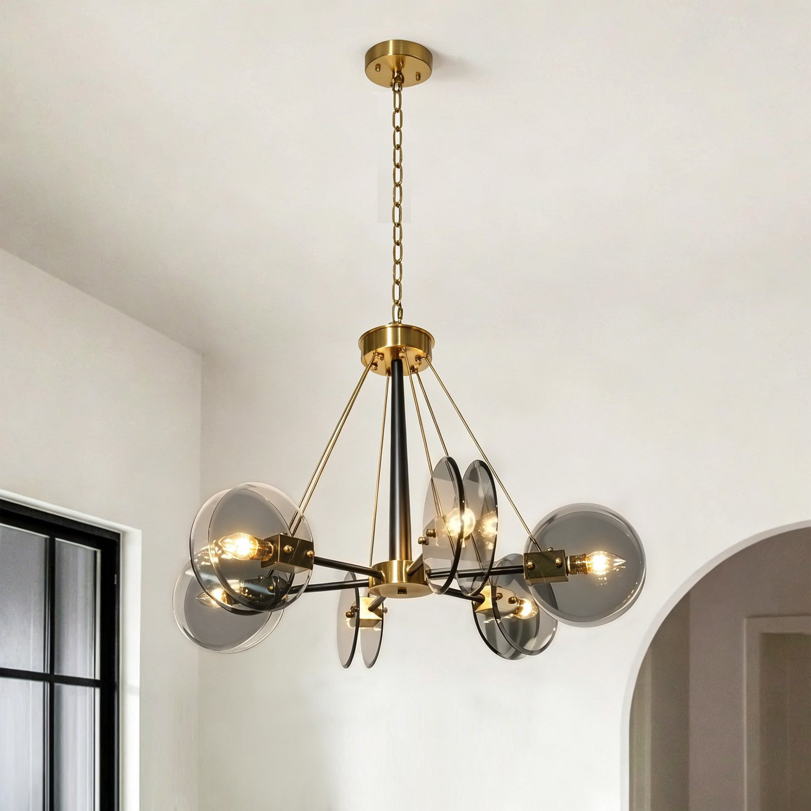 JackonLux 6-Light Smoked Glass Disc Chandelier