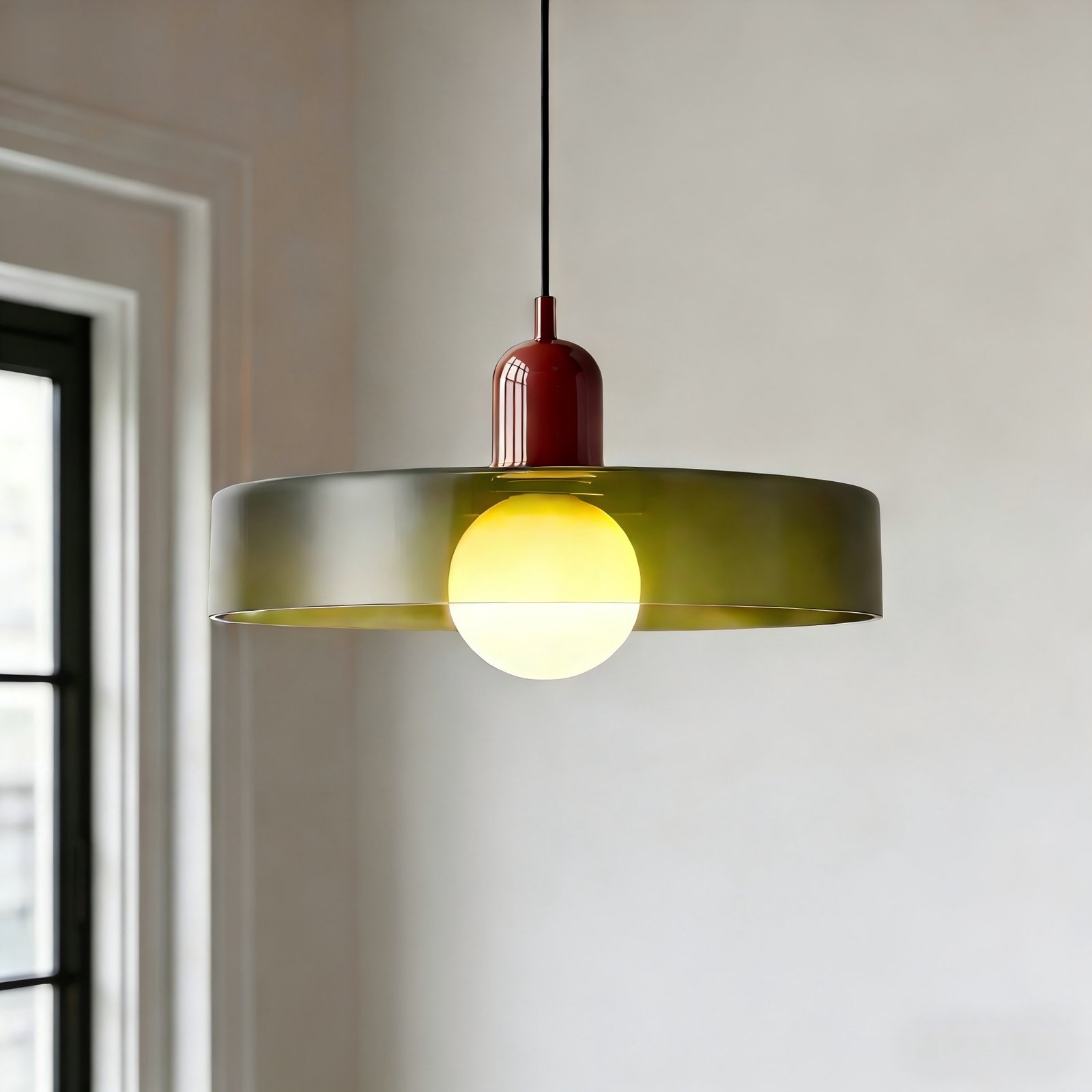 JackonLux Olive Green Glass Pendant Light with Red Accent