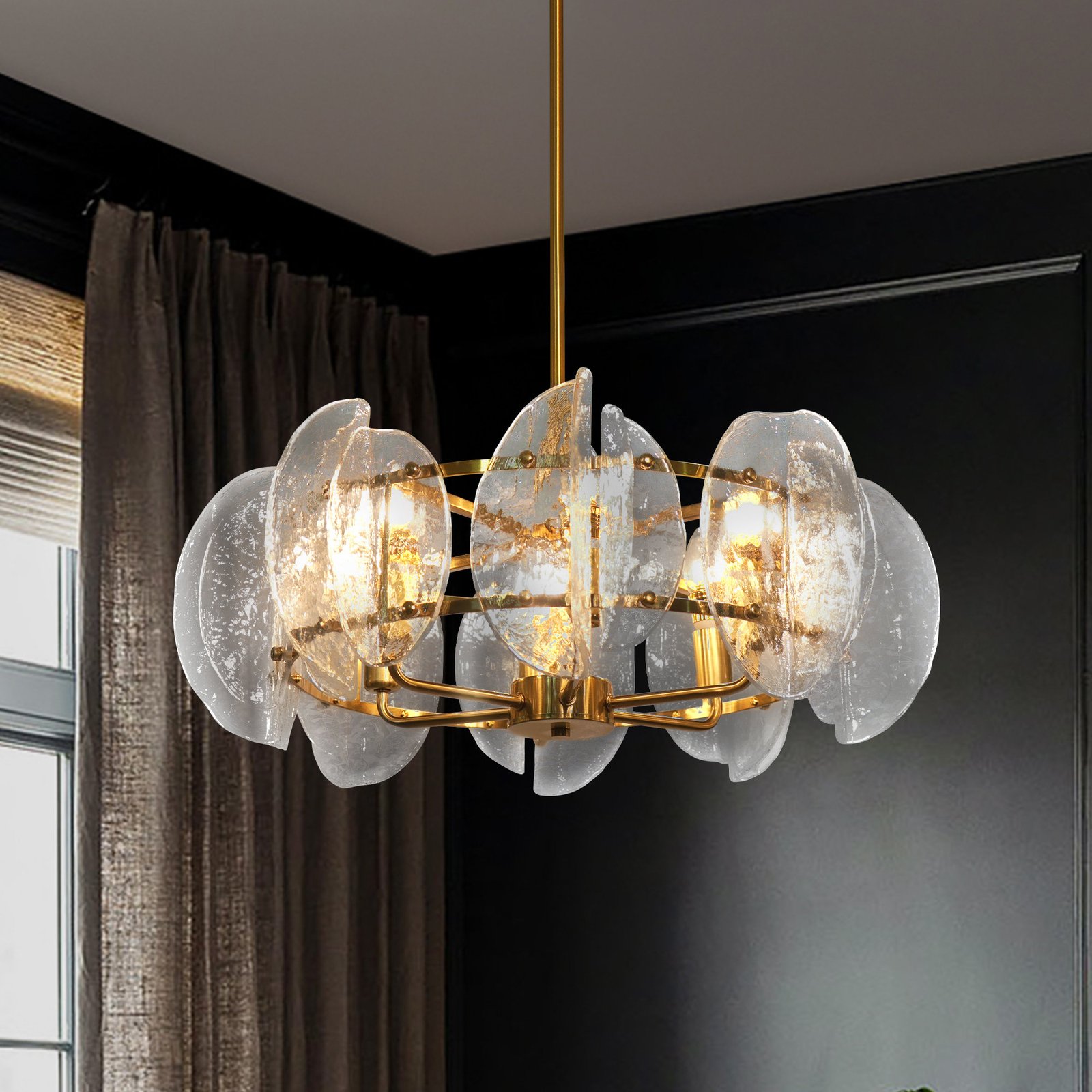 JackonLux 6-Light Hammered Glass Disc Chandelier with Gold Fixture